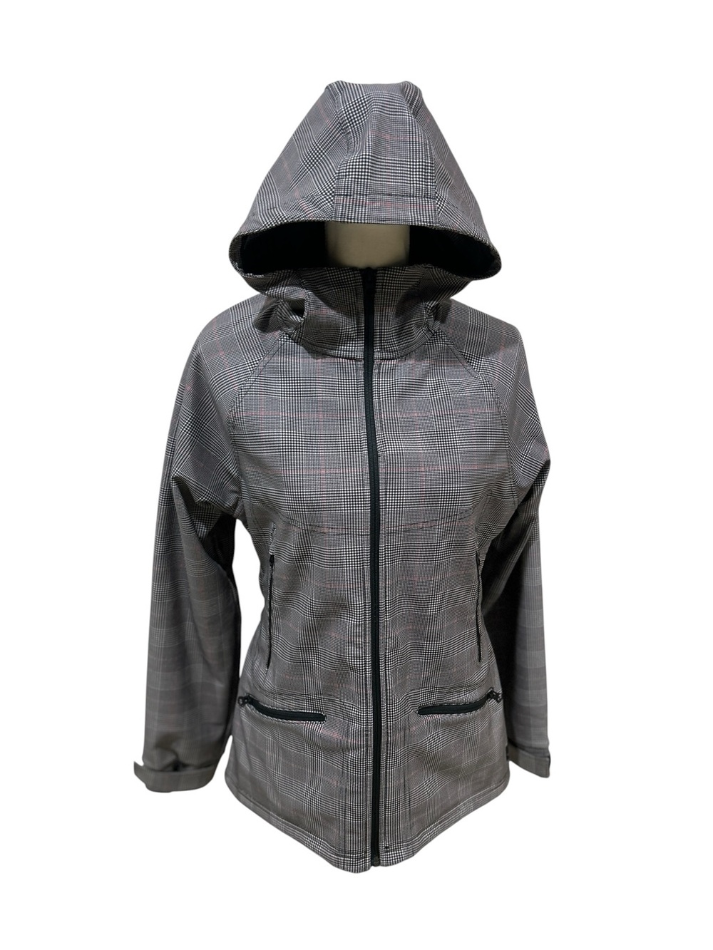 Burton Hooded Plaid Ski zip up Jacket black & white Windowpane plaid medium
